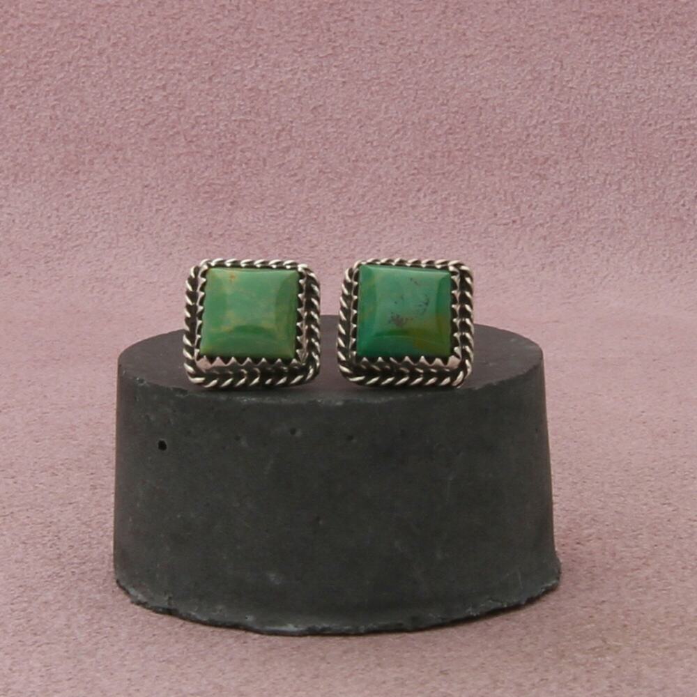 navajo sterling silver vintage braided turquoise square stud earrings